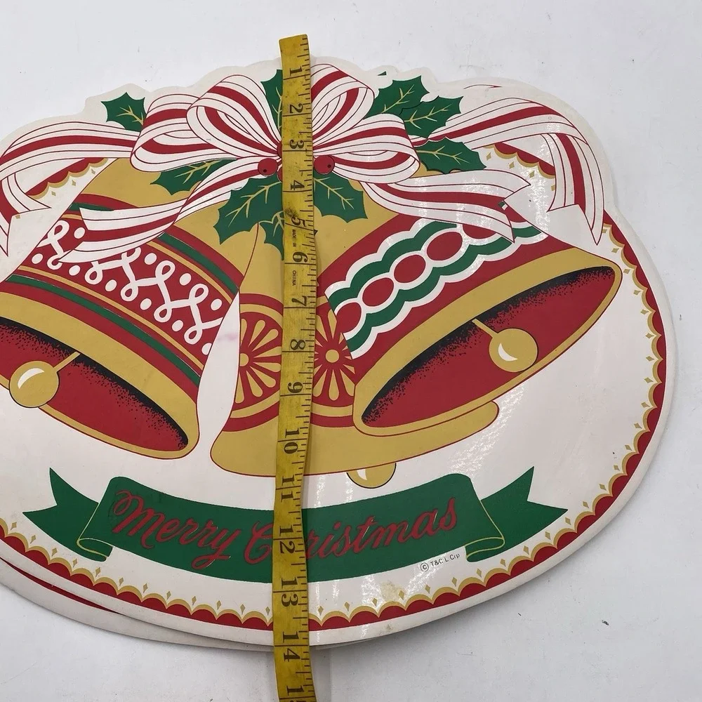 Town & Country Vinyl 1980s Christmas Table Placemats‎ 14 X 17 Bells MCM White